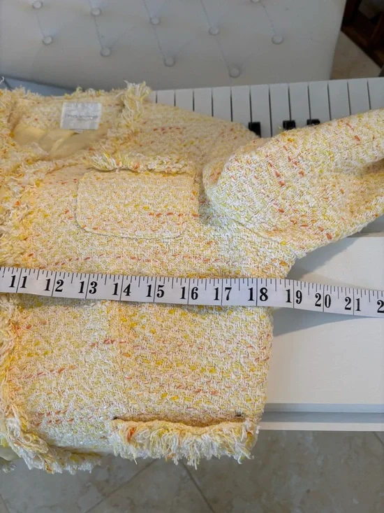 Maxime Pastel Yellow Tweed Skirt Set with Orange Accents - Picture 8 of 14